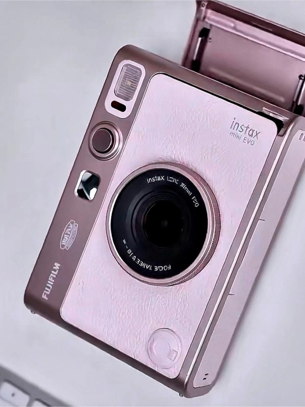 Fujifilm Instax Mini Evo Instant Camera – Pink w/ Lens Cap & Strap